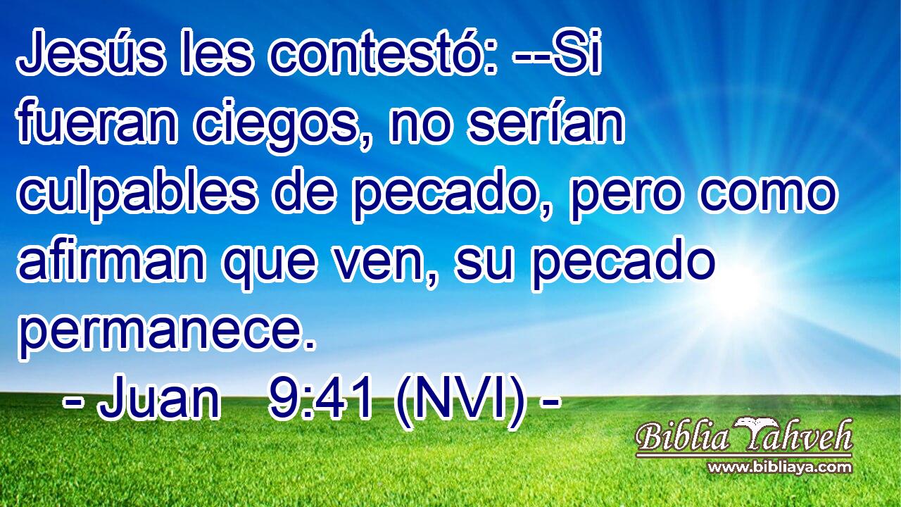  Jesús les contestó: --Si fueran ciegos, no serían culpables de pecado, pero como afirman que ven, su pecado permanece. 