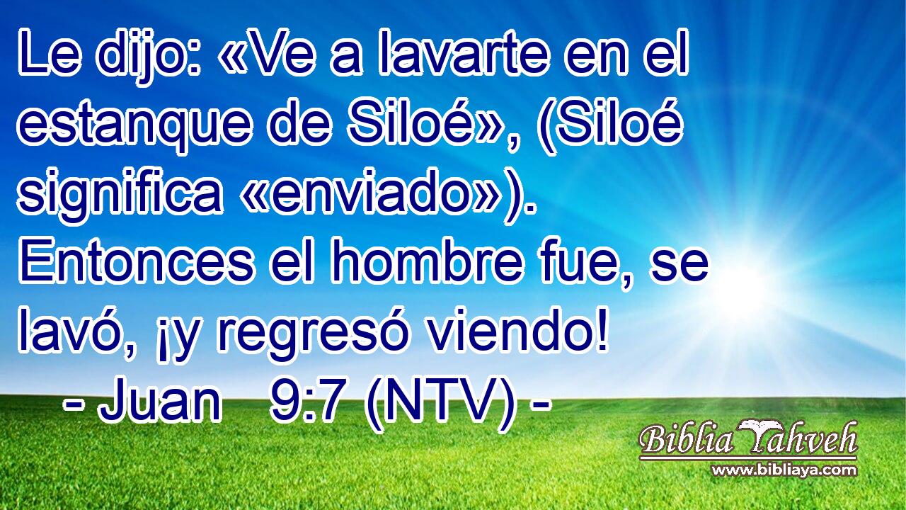 Le dijo: «Ve a lavarte en el estanque de Siloé», (Siloé significa «enviado»). Entonces el hombre fue, se lavó, ¡y regresó viendo!