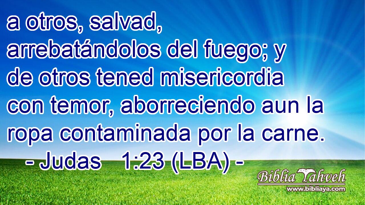 a otros, salvad, arrebatándolos del fuego; y de otros tened misericordia con temor, aborreciendo aun la ropa contaminada por la carne.