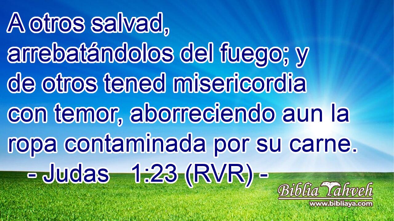 A otros salvad, arrebatándolos del fuego; y de otros tened misericordia con temor, aborreciendo aun la ropa contaminada por su carne.