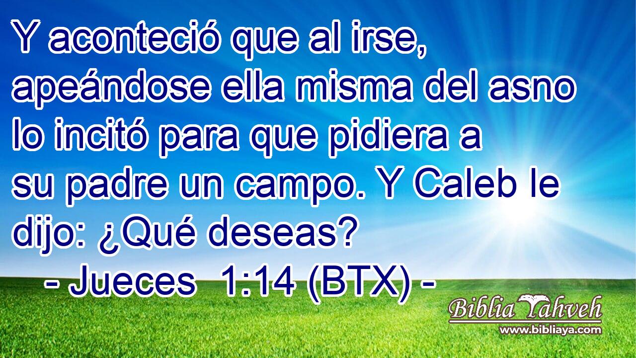 Y aconteció que al irse, apeándose ella misma del asno lo incitó para que pidiera a su padre un campo. Y Caleb le dijo: ¿Qué deseas?