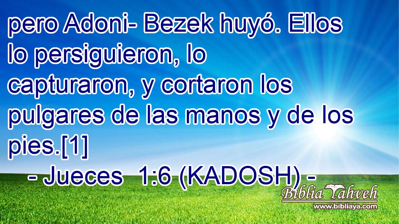  pero Adoni- Bezek huyó. Ellos lo persiguieron, lo capturaron, y cortaron los pulgares de las manos y de los pies.[1] 