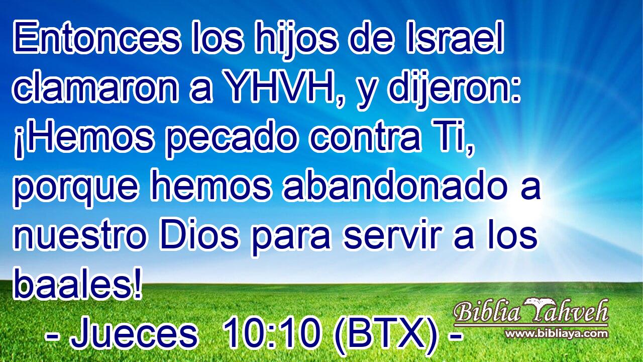 Entonces los hijos de Israel clamaron a YHVH, y dijeron: ¡Hemos pecado contra Ti, porque hemos abandonado a nuestro Dios para servir a los baales!