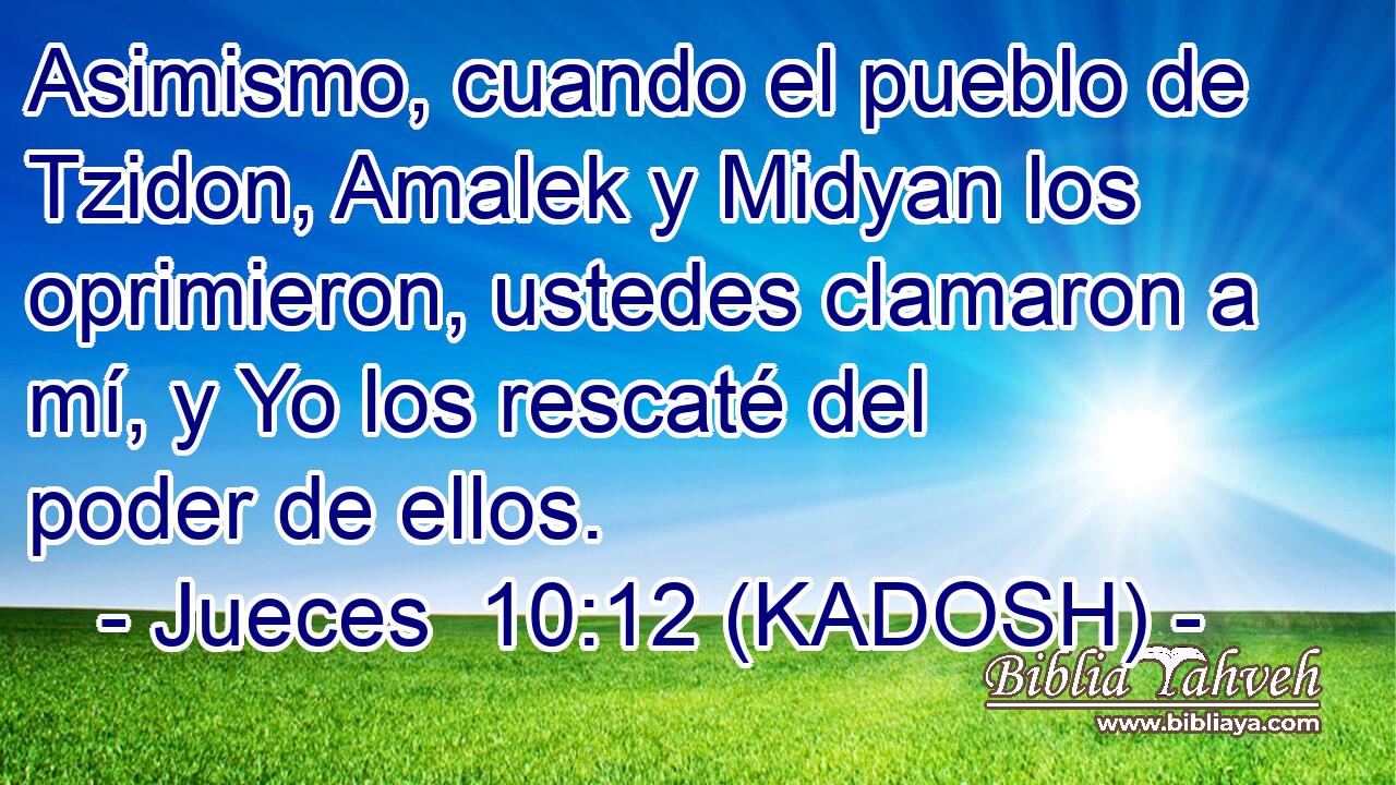  Asimismo, cuando el pueblo de Tzidon, Amalek y Midyan los oprimieron, ustedes clamaron a mí, y Yo los rescaté del poder de ellos. 