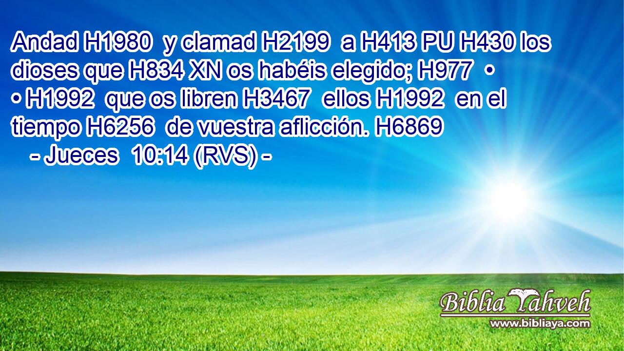 Andad H1980  y clamad H2199  a H413 PU H430 los dioses que H834 XN os habéis elegido; H977  • • H1992  que os libren H3467  ellos H1992  en el tiempo H6256  de vuestra aflicción. H6869  