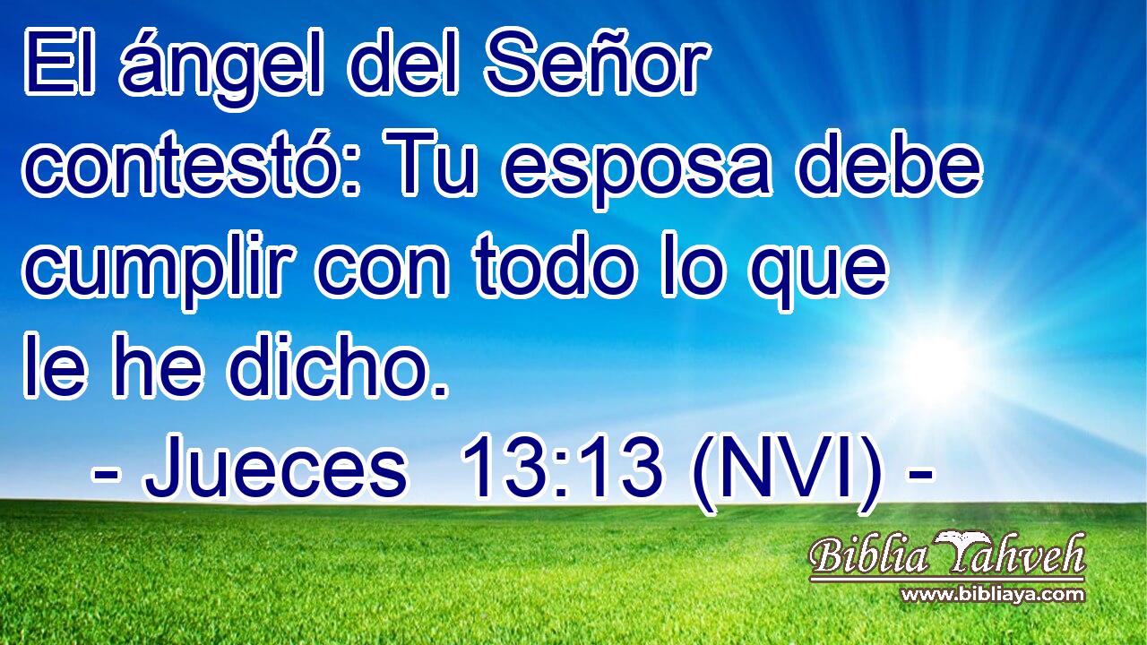 El ángel del Señor contestó: Tu esposa debe cumplir con todo lo que le he dicho. 