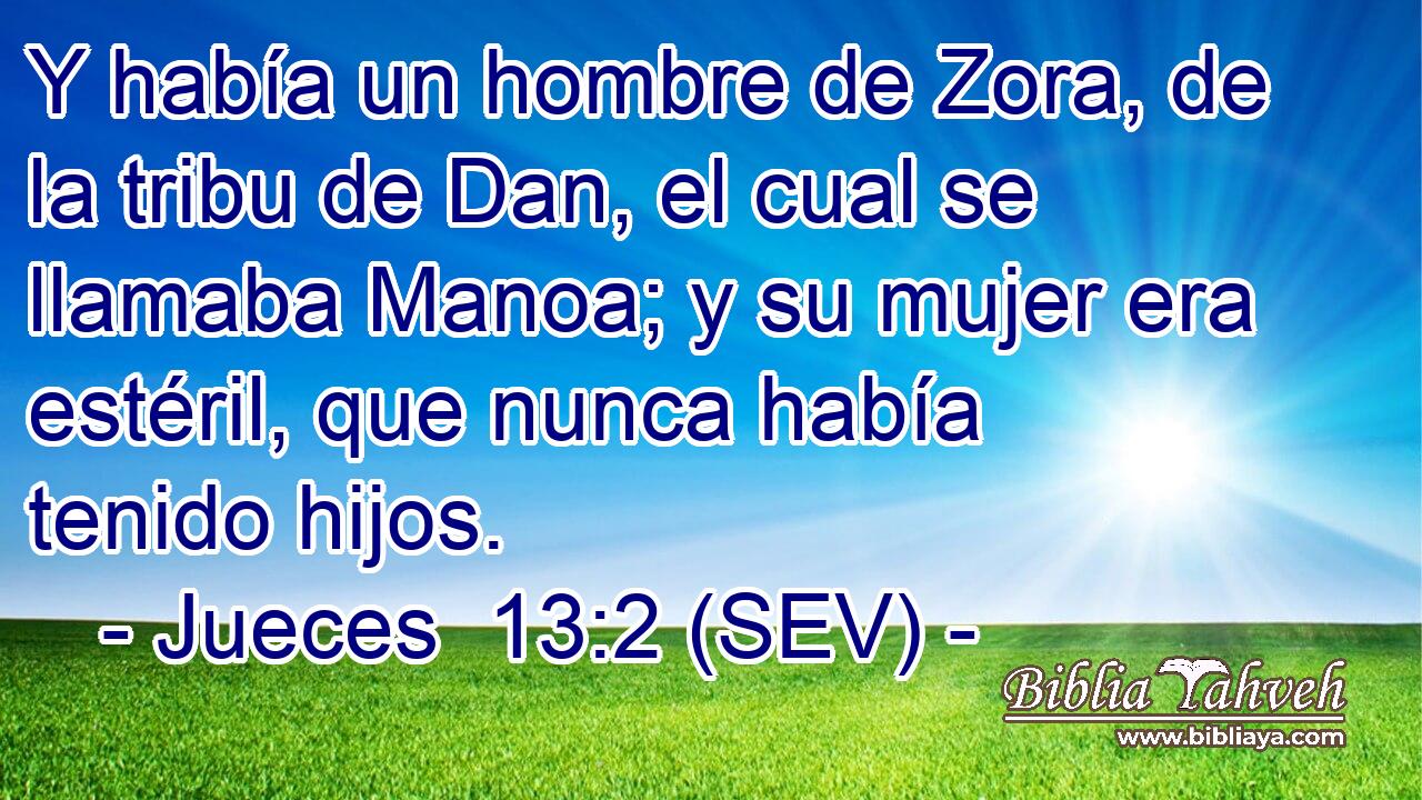 Y había un hombre de Zora, de la tribu de Dan, el cual se llamaba Manoa; y su mujer era estéril, que nunca había tenido hijos.