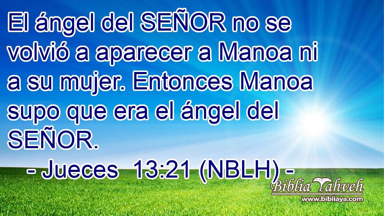 El ángel del SEÑOR no se volvió a aparecer a Manoa ni a su mujer. Entonces Manoa supo que era el ángel del SEÑOR. 