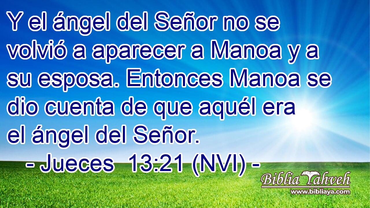  Y el ángel del Señor no se volvió a aparecer a Manoa y a su esposa. Entonces Manoa se dio cuenta de que aquél era el ángel del Señor. 