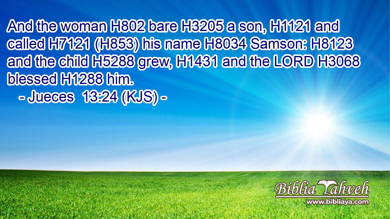 And the woman H802 bare H3205 a son, H1121 and called H7121 (H853) his name H8034 Samson: H8123 and the child H5288 grew, H1431 and the LORD H3068 blessed H1288 him.