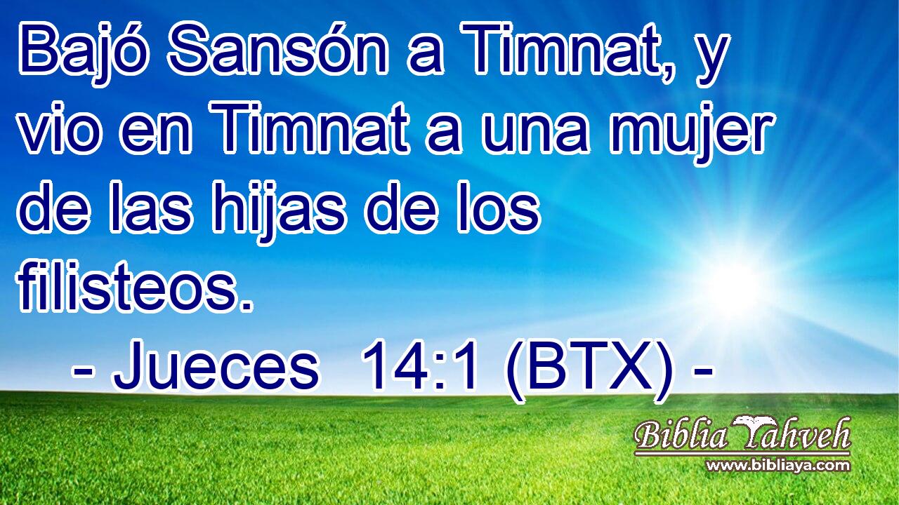 Bajó Sansón a Timnat, y vio en Timnat a una mujer de las hijas de los filisteos.