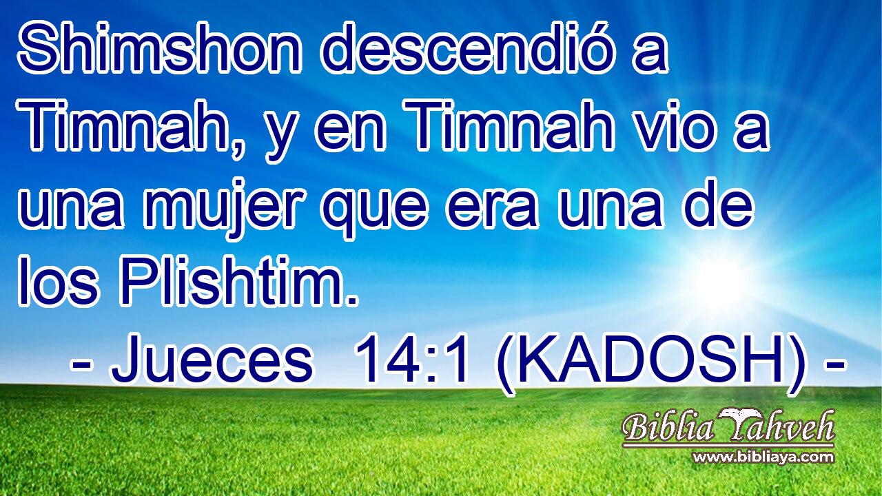  Shimshon descendió a Timnah, y en Timnah vio a una mujer que era una de los Plishtim. 