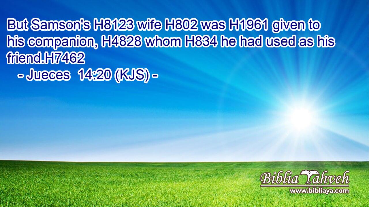 But Samson's H8123 wife H802 was H1961 given to his companion, H4828 whom H834 he had used as his friend.H7462