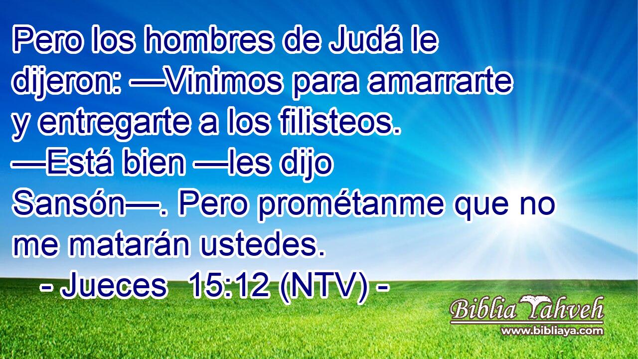 Pero los hombres de Judá le dijeron: —Vinimos para amarrarte y entregarte a los filisteos. —Está bien —les dijo Sansón—. Pero prométanme que no me matarán ustedes.