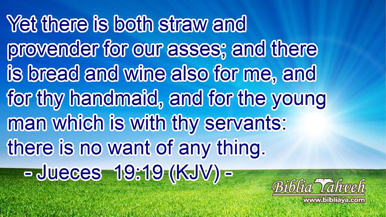 Yet there is both straw and provender for our asses; and there is bread and wine also for me, and for thy handmaid, and for the young man which is with thy servants: there is no want of any thing.