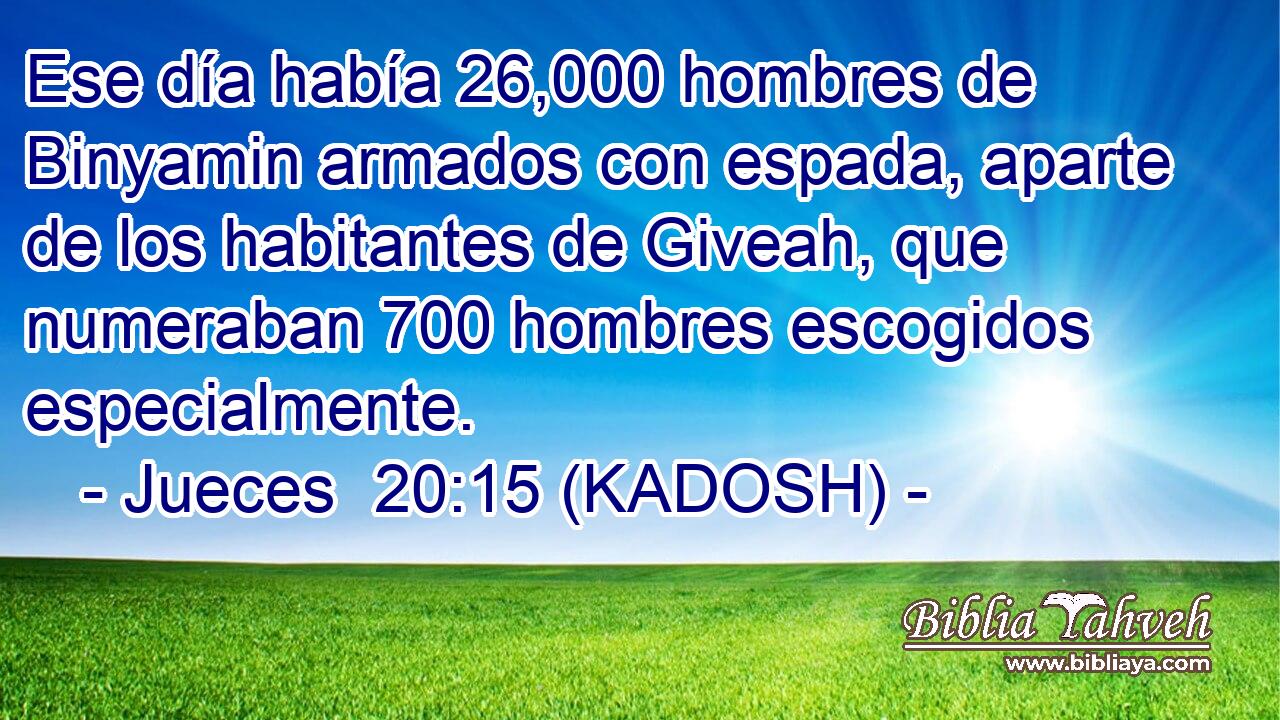  Ese día había 26,000 hombres de Binyamin armados con espada, aparte de los habitantes de Giveah, que numeraban 700 hombres escogidos especialmente. 