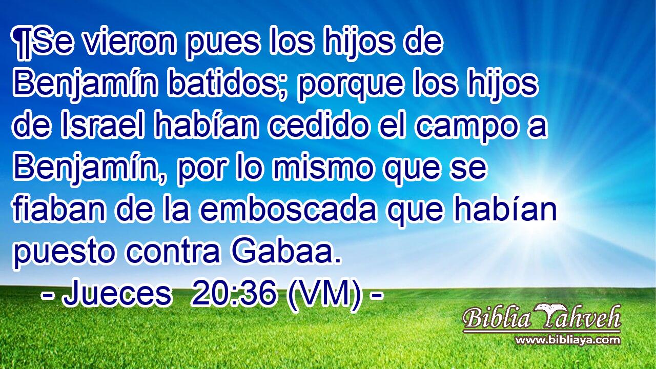  ¶Se vieron pues los hijos de Benjamín batidos; porque los hijos de Israel habían cedido el campo a Benjamín, por lo mismo que se fiaban de la emboscada que habían puesto contra Gabaa. 