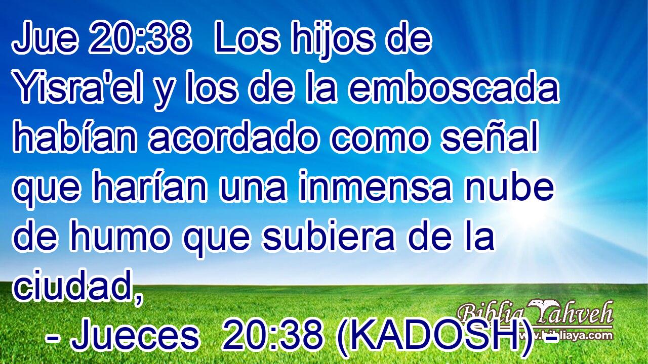  Los hijos de Yisra'el y los de la emboscada habían acordado como señal que harían una inmensa nube de humo que subiera de la ciudad, 