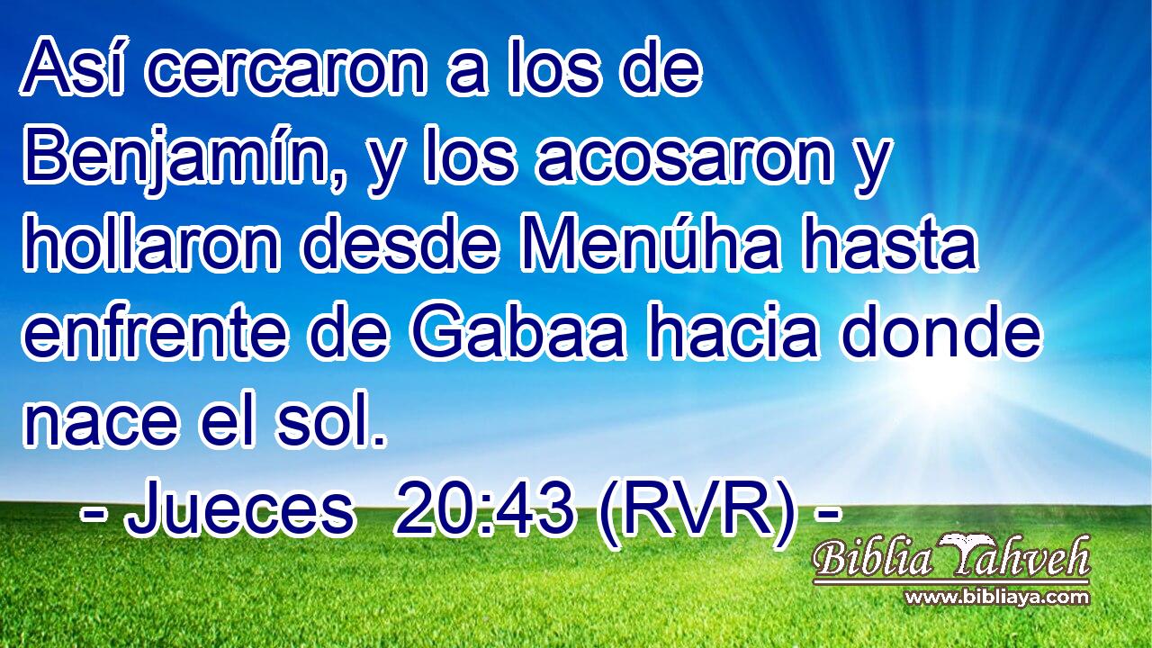 Así cercaron a los de Benjamín, y los acosaron y hollaron desde Menúha hasta enfrente de Gabaa hacia donde nace el sol.