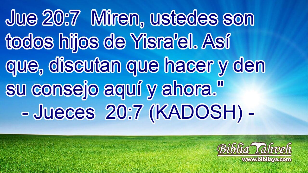  Miren, ustedes son todos hijos de Yisra'el. Así que, discutan que hacer y den su consejo aquí y ahora.