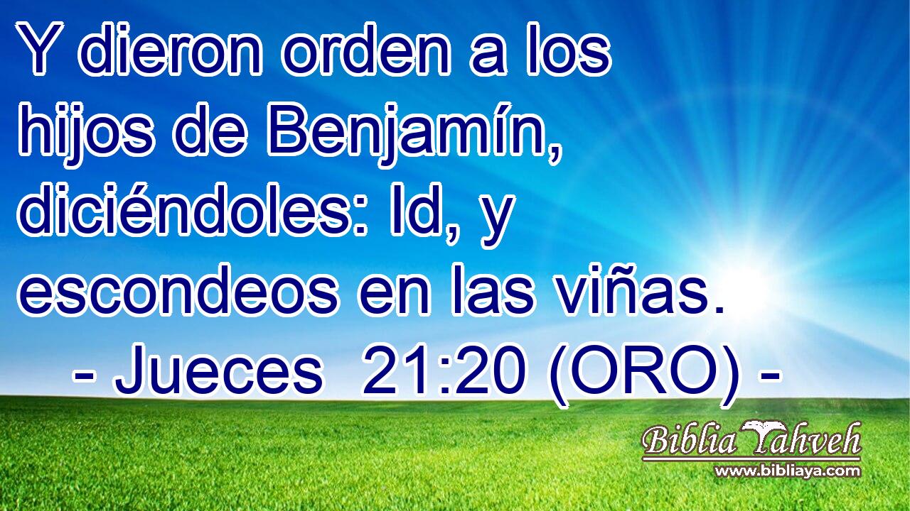  Y dieron orden a los hijos de Benjamín, diciéndoles: Id, y escondeos en las viñas. 