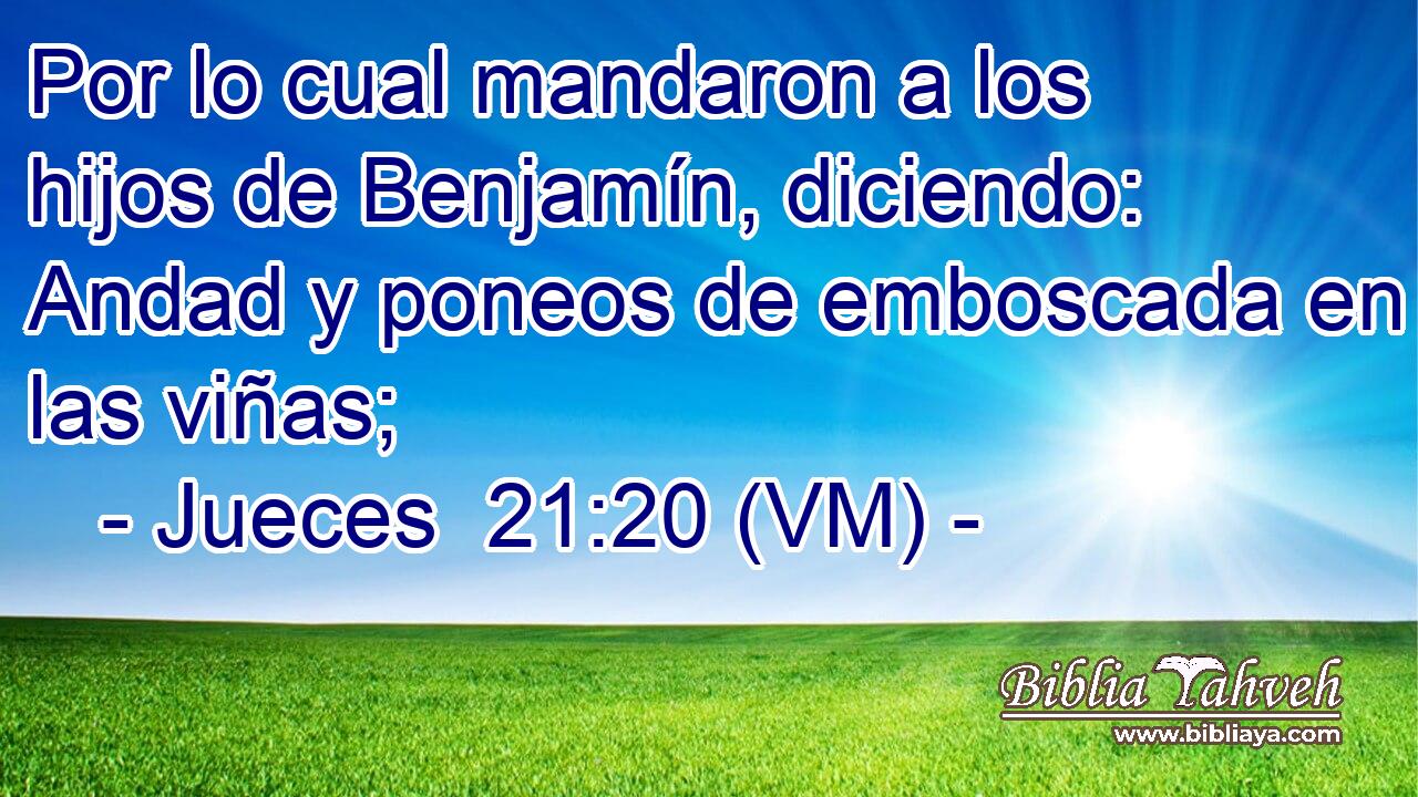  Por lo cual mandaron a los hijos de Benjamín, diciendo: Andad y poneos de emboscada en las viñas; 
