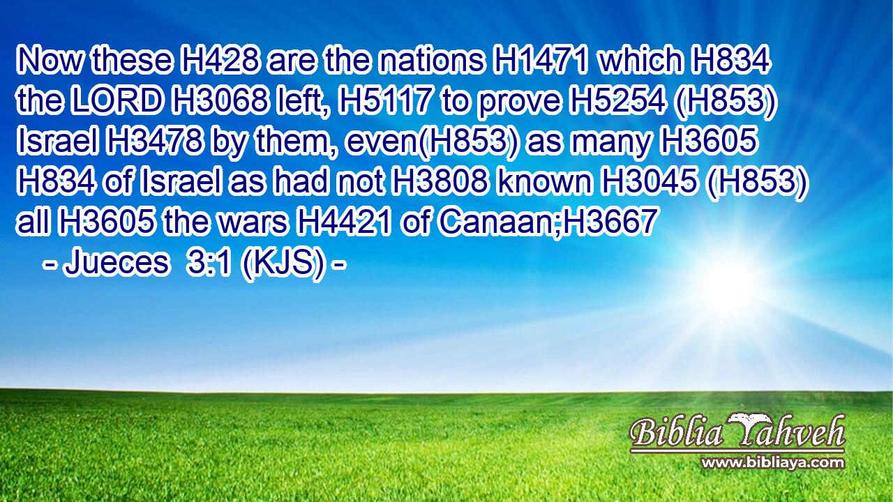 Now these H428 are the nations H1471 which H834 the LORD H3068 left, H5117 to prove H5254 (H853) Israel H3478 by them, even(H853) as many H3605  H834 of Israel as had not H3808 known H3045 (H853) all H3605 the wars H4421 of Canaan;H3667