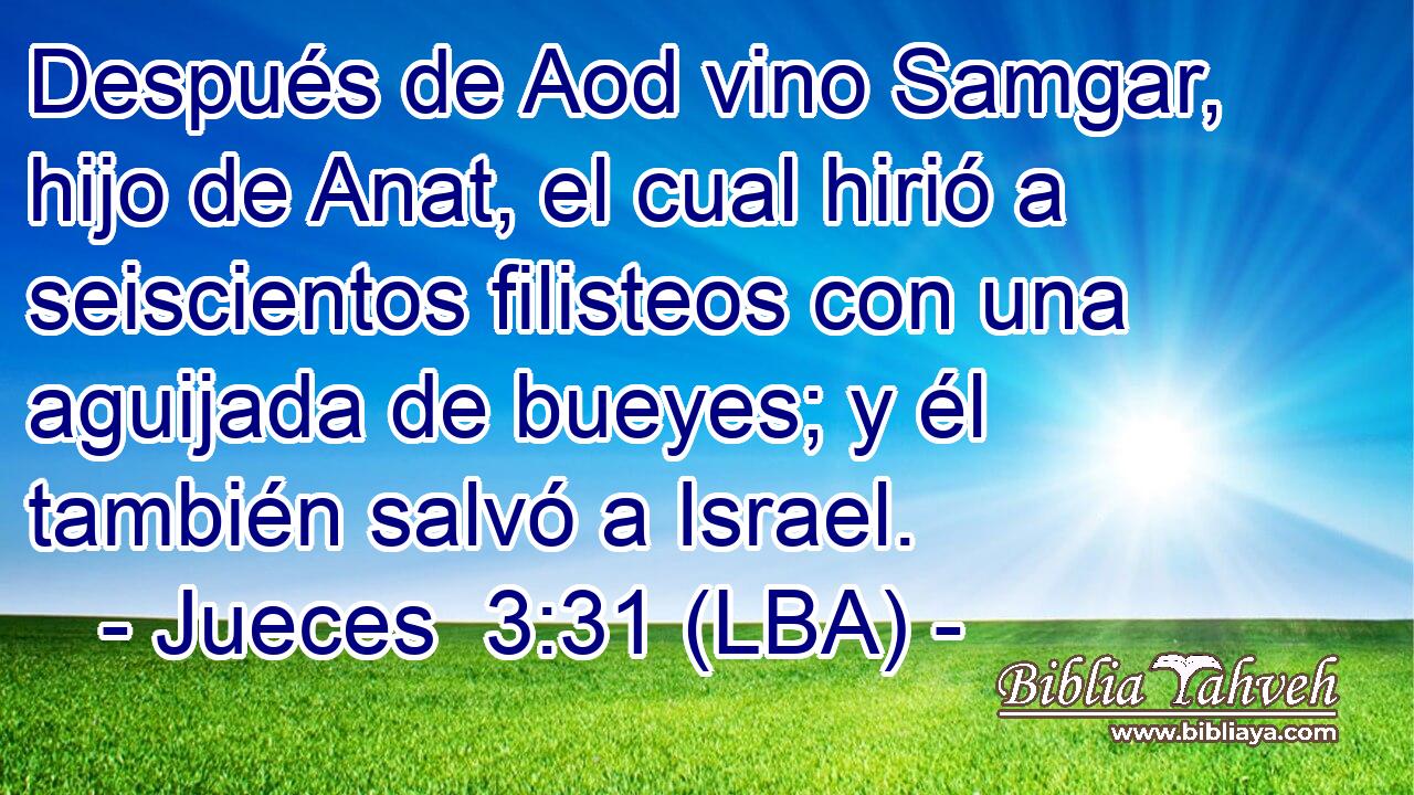 Después de Aod vino Samgar, hijo de Anat, el cual hirió a seiscientos filisteos con una aguijada de bueyes; y él también salvó a Israel.