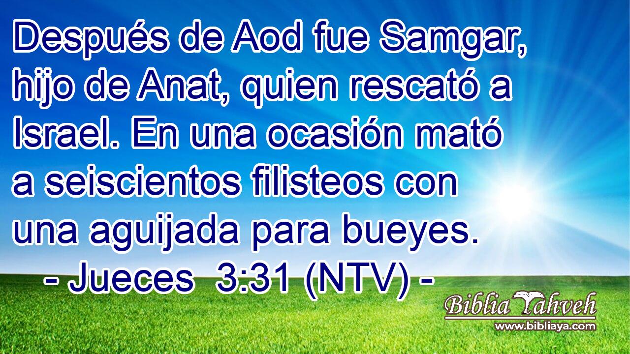 Después de Aod fue Samgar, hijo de Anat, quien rescató a Israel. En una ocasión mató a seiscientos filisteos con una aguijada para bueyes.