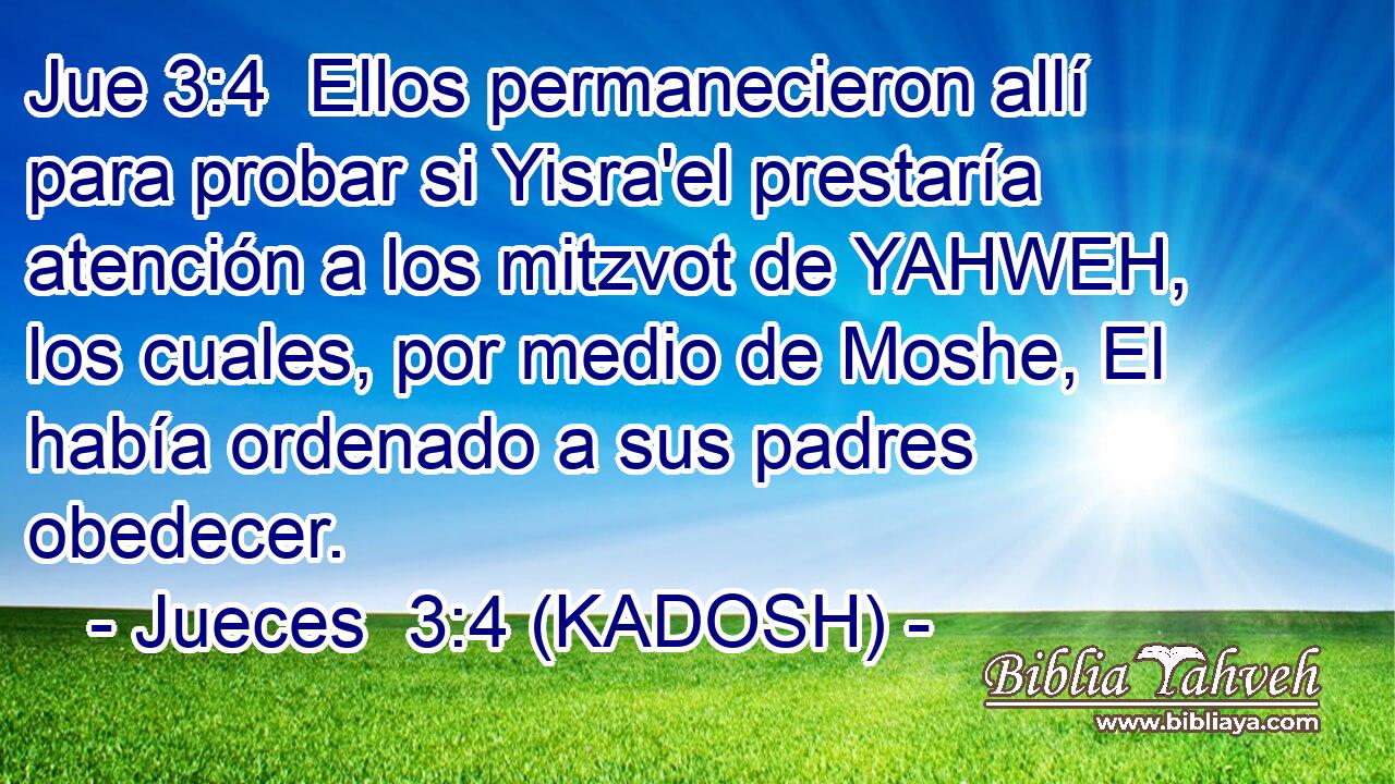  Ellos permanecieron allí para probar si Yisra'el prestaría atención a los mitzvot de YAHWEH, los cuales, por medio de Moshe, El había ordenado a sus padres obedecer. 
