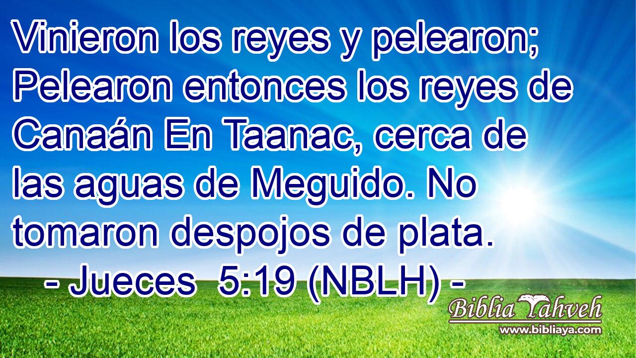  Vinieron los reyes y pelearon; Pelearon entonces los reyes de Canaán En Taanac, cerca de las aguas de Meguido. No tomaron despojos de plata. 