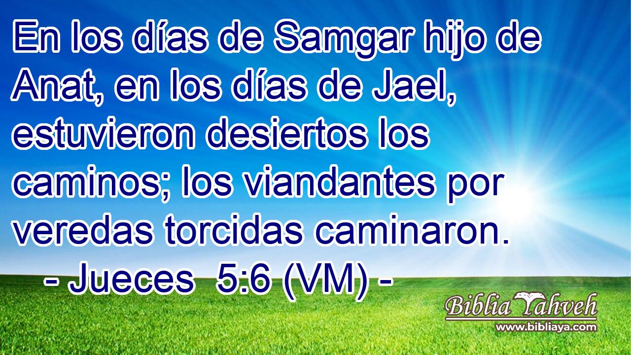  En los días de Samgar hijo de Anat, en los días de Jael, estuvieron desiertos los caminos; los viandantes por veredas torcidas caminaron. 
