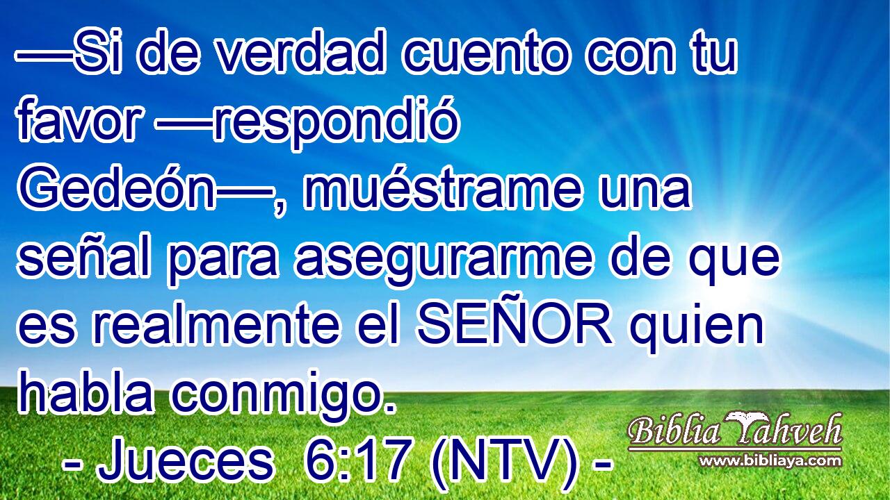 —Si de verdad cuento con tu favor —respondió Gedeón—, muéstrame una señal para asegurarme de que es realmente el SEÑOR quien habla conmigo.