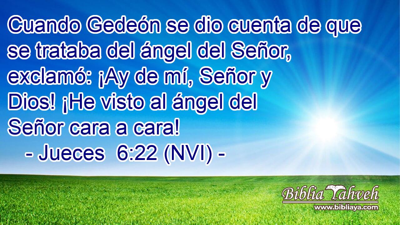  Cuando Gedeón se dio cuenta de que se trataba del ángel del Señor, exclamó: ¡Ay de mí, Señor y Dios! ¡He visto al ángel del Señor cara a cara! 