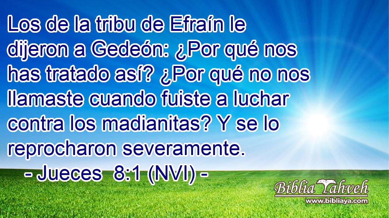  Los de la tribu de Efraín le dijeron a Gedeón: ¿Por qué nos has tratado así? ¿Por qué no nos llamaste cuando fuiste a luchar contra los madianitas? Y se lo reprocharon severamente. 
