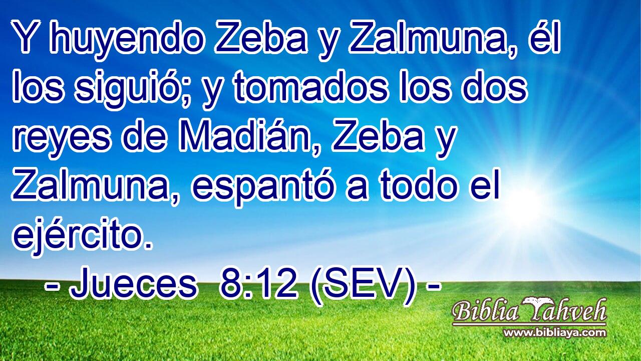 Y huyendo Zeba y Zalmuna, él los siguió; y tomados los dos reyes de Madián, Zeba y Zalmuna, espantó a todo el ejército.