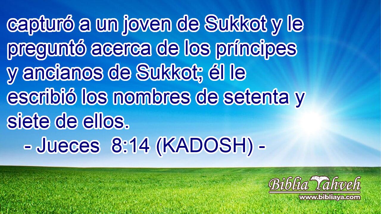  capturó a un joven de Sukkot y le preguntó acerca de los príncipes y ancianos de Sukkot; él le escribió los nombres de setenta y siete de ellos. 