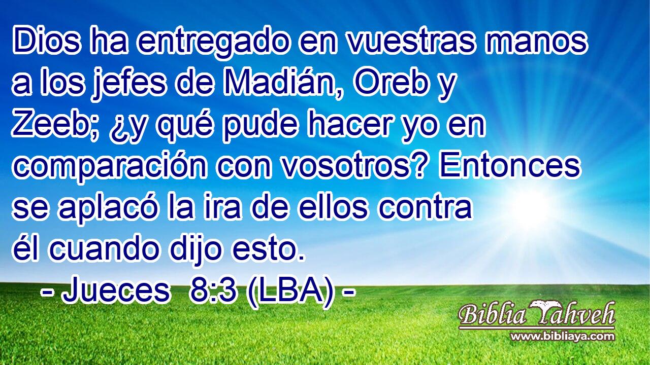 Dios ha entregado en vuestras manos a los jefes de Madián, Oreb y Zeeb; ¿y qué pude hacer yo en comparación con vosotros? Entonces se aplacó la ira de ellos contra él cuando dijo esto.