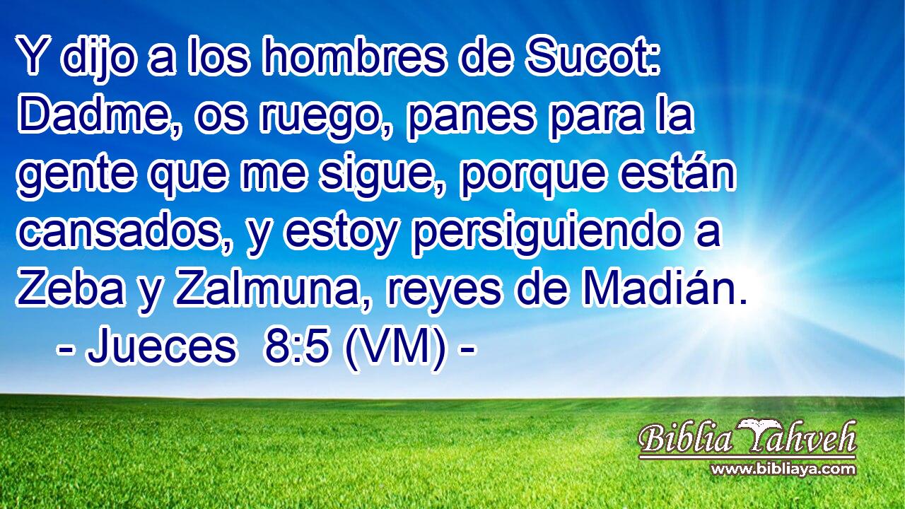  Y dijo a los hombres de Sucot: Dadme, os ruego, panes para la gente que me sigue, porque están cansados, y estoy persiguiendo a Zeba y Zalmuna, reyes de Madián. 