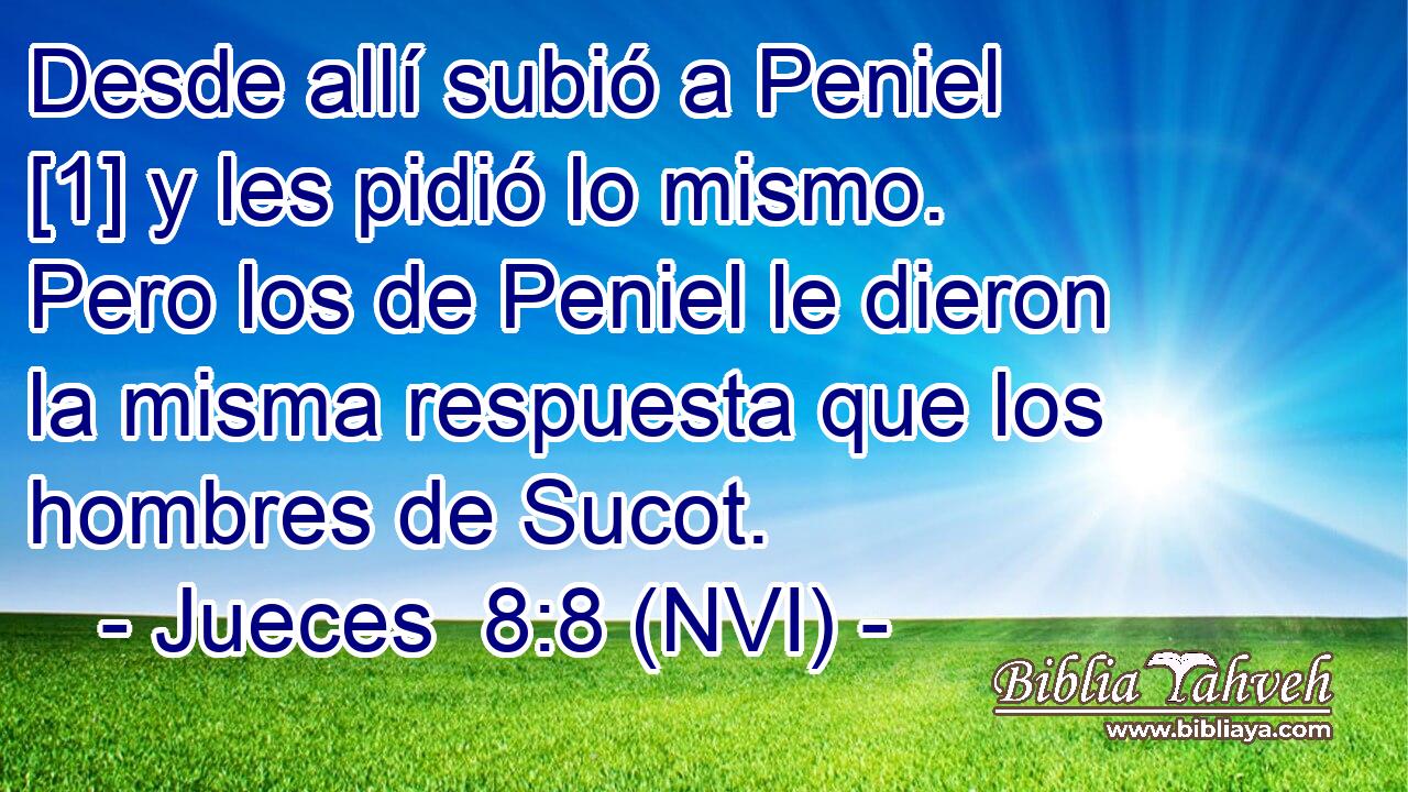  Desde allí subió a Peniel [1] y les pidió lo mismo. Pero los de Peniel le dieron la misma respuesta que los hombres de Sucot. 