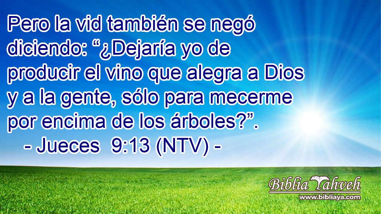 Pero la vid también se negó diciendo: “¿Dejaría yo de producir el vino que alegra a Dios y a la gente, sólo para mecerme por encima de los árboles?”.