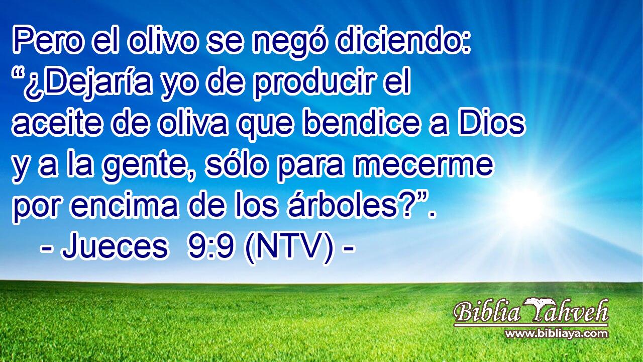 Pero el olivo se negó diciendo: “¿Dejaría yo de producir el aceite de oliva que bendice a Dios y a la gente, sólo para mecerme por encima de los árboles?”.
