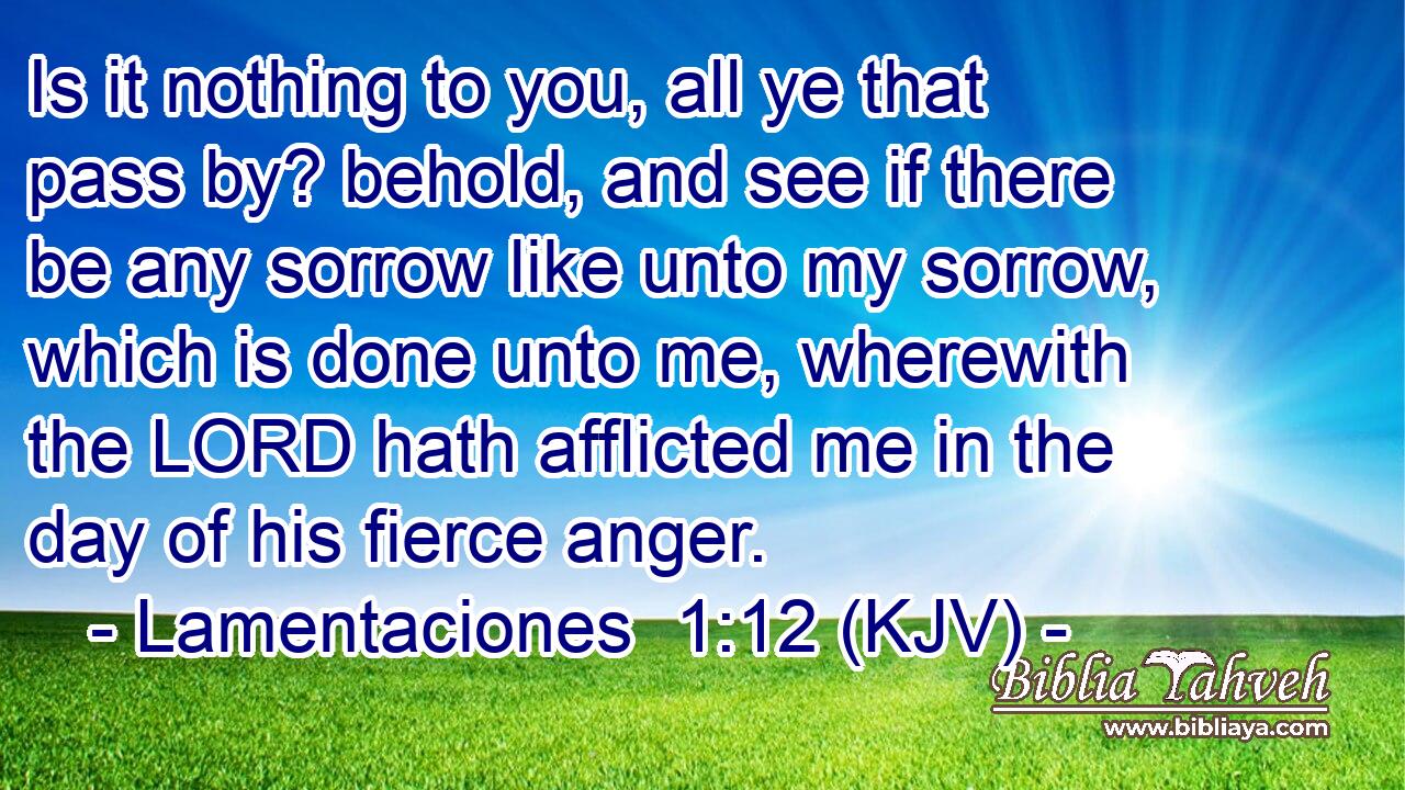 Is it nothing to you, all ye that pass by? behold, and see if there be any sorrow like unto my sorrow, which is done unto me, wherewith the LORD hath afflicted me in the day of his fierce anger.