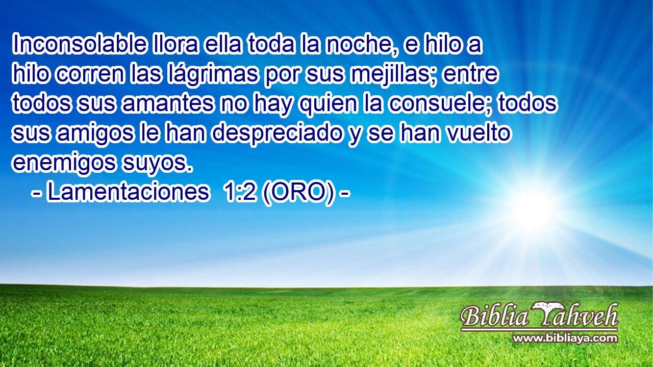  Inconsolable llora ella toda la noche, e hilo a hilo corren las lágrimas por sus mejillas; entre todos sus amantes no hay quien la consuele; todos sus amigos le han despreciado y se han vuelto enemigos suyos. 