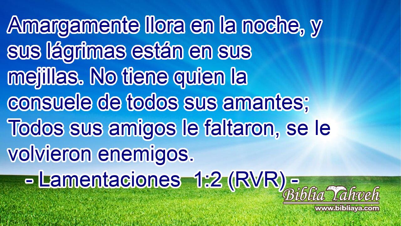 Amargamente llora en la noche, y sus lágrimas están en sus mejillas. No tiene quien la consuele de todos sus amantes; Todos sus amigos le faltaron, se le volvieron enemigos.