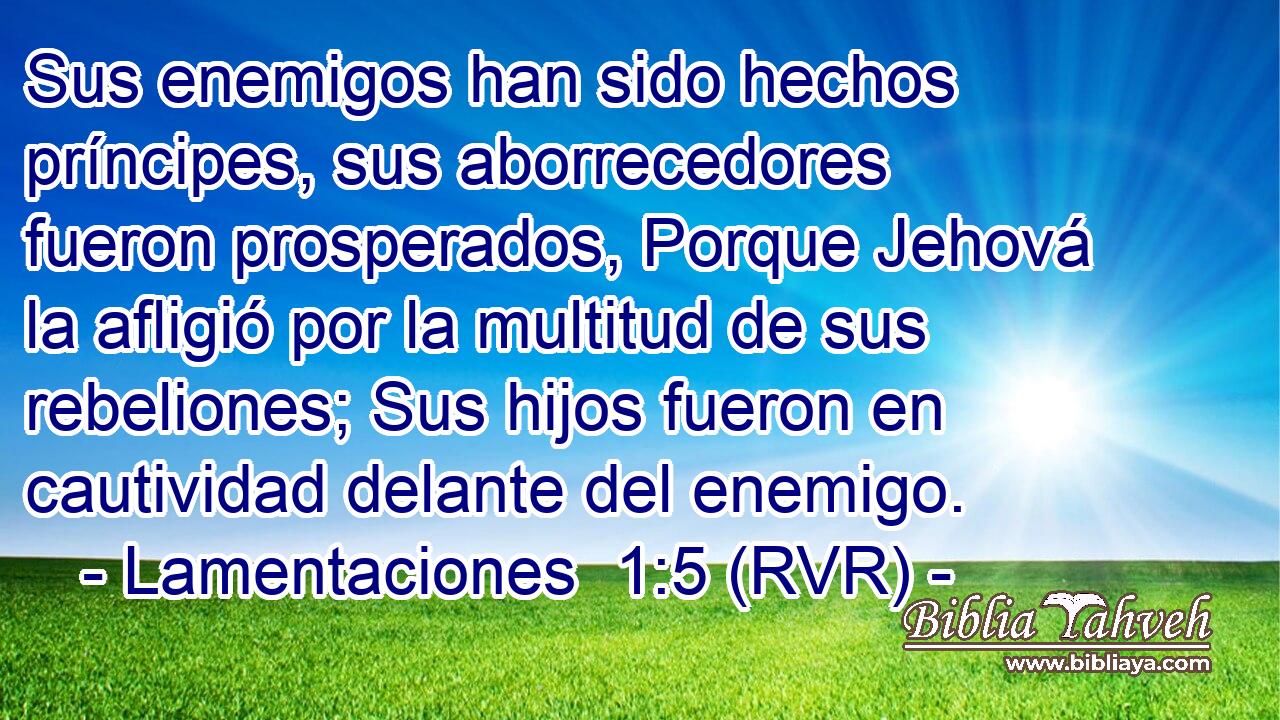 Sus enemigos han sido hechos príncipes, sus aborrecedores fueron prosperados, Porque Jehová la afligió por la multitud de sus rebeliones; Sus hijos fueron en cautividad delante del enemigo.