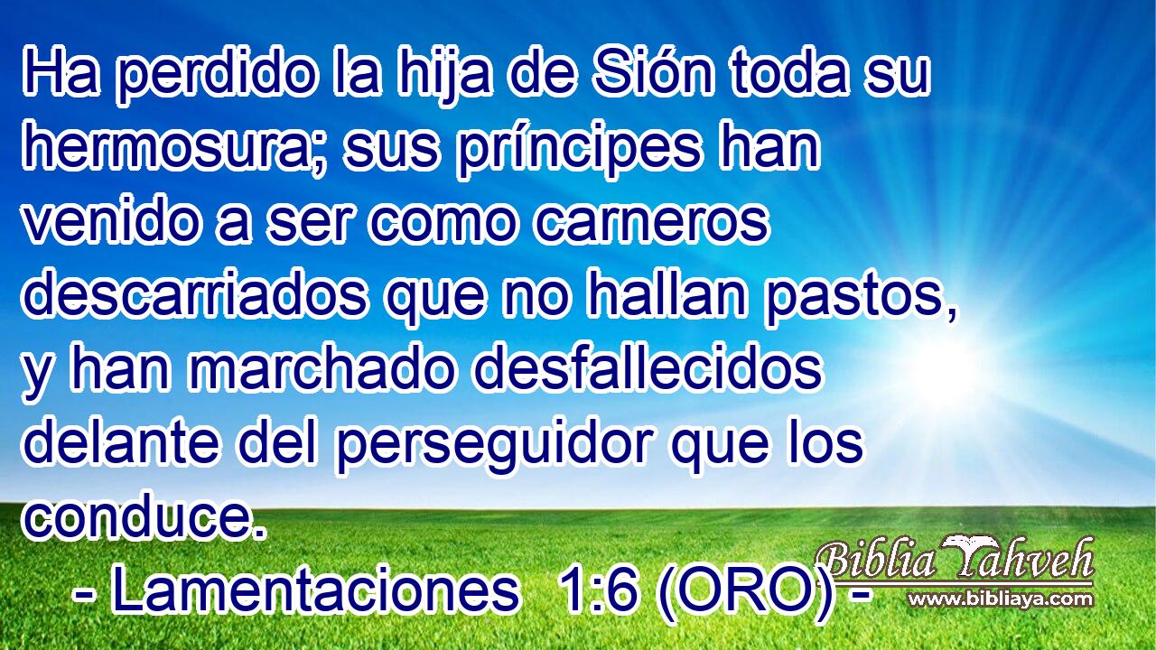  Ha perdido la hija de Sión toda su hermosura; sus príncipes han venido a ser como carneros descarriados que no hallan pastos, y han marchado desfallecidos delante del perseguidor que los conduce. 