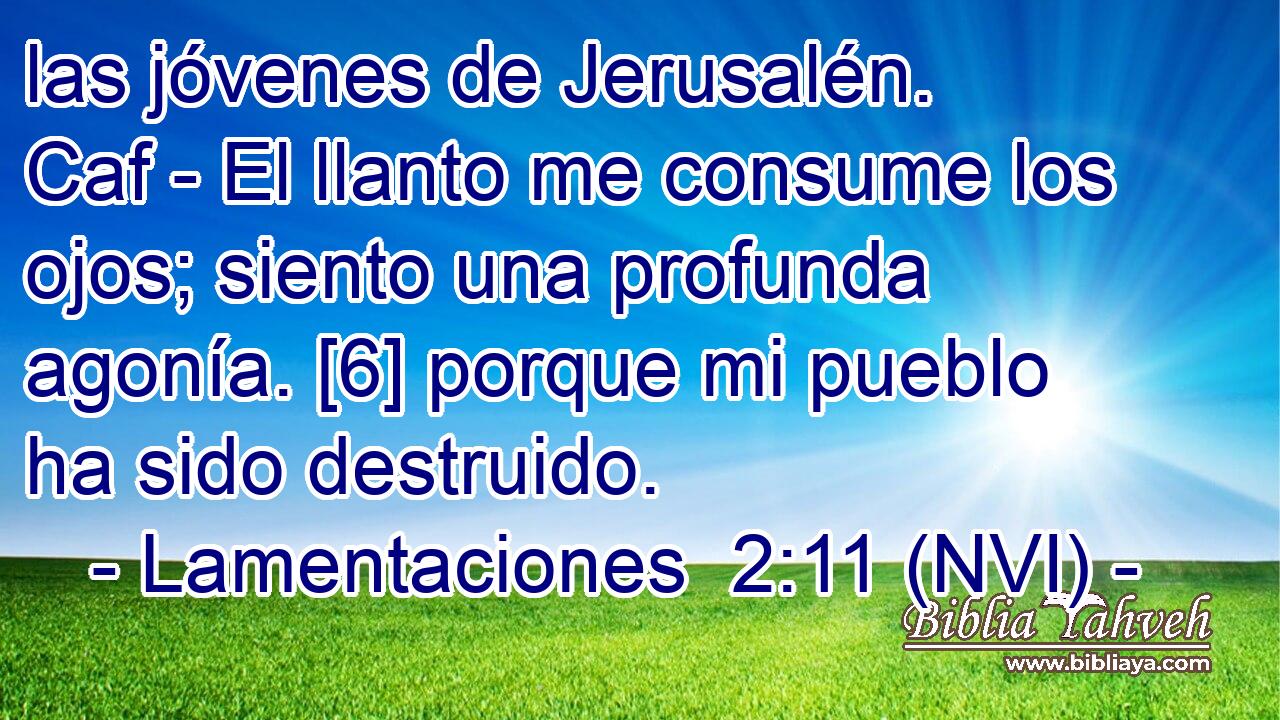  las jóvenes de Jerusalén. Caf - El llanto me consume los ojos; siento una profunda agonía. [6] porque mi pueblo ha sido destruido. 