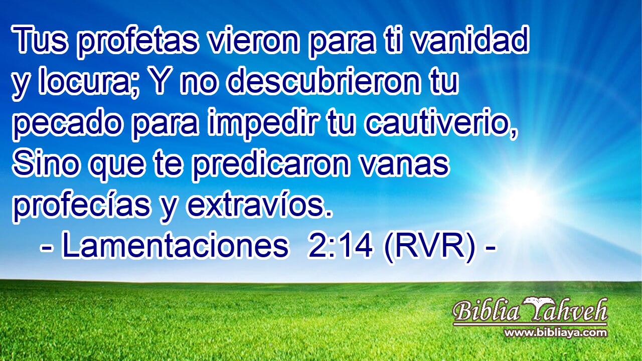 Tus profetas vieron para ti vanidad y locura; Y no descubrieron tu pecado para impedir tu cautiverio, Sino que te predicaron vanas profecías y extravíos.