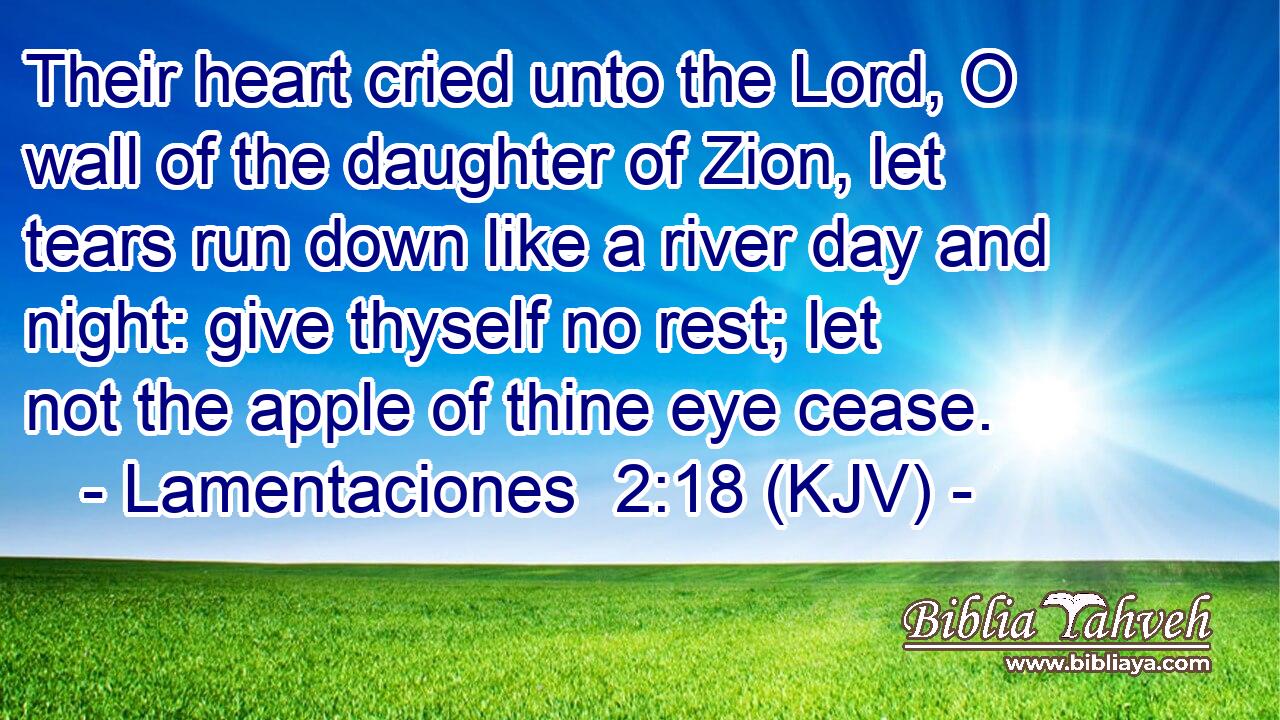 Their heart cried unto the Lord, O wall of the daughter of Zion, let tears run down like a river day and night: give thyself no rest; let not the apple of thine eye cease.
